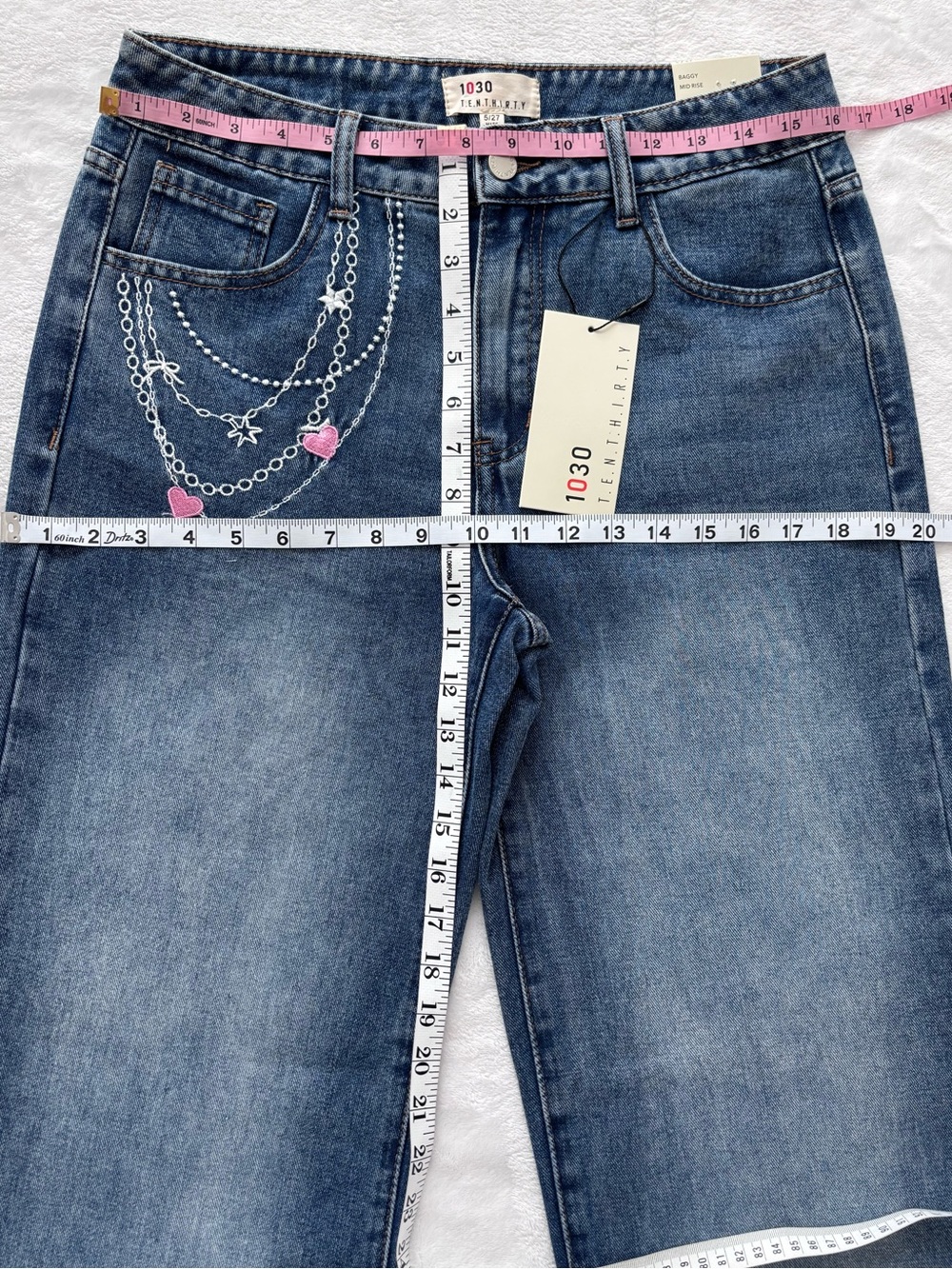 1030 TenThirty Mid Rise Relaxed Baggy Wide Leg Embroidered Blue Jeans--NWT--27 - Picture 15 of 16